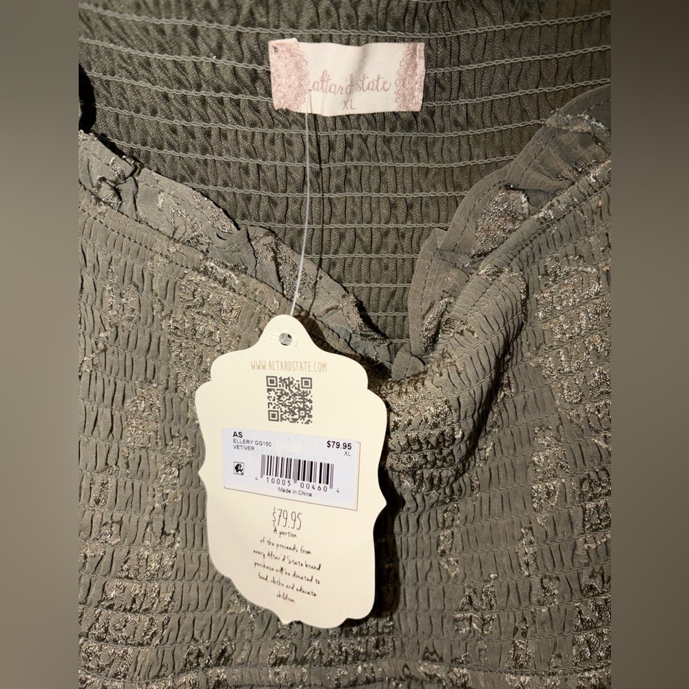 Altar'd State - Ellery Vetiver Lace Puff Short Sleeve Dress, XL - Picture 3 of 10
